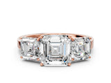Rose gold Three-Stone Asscher Cut Cut Diamond Engagement Ring with Flat Band and Four-Prong Setting_3