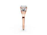 Rose gold Three-Stone Asscher Cut Cut Diamond Engagement Ring with Flat Band and Four-Prong Setting_5
