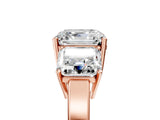 Rose gold Three-Stone Asscher Cut Cut Diamond Engagement Ring with Flat Band and Four-Prong Setting_8