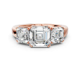 Rose gold Three-Stone Asscher Cut Cut Diamond Ring with Channel Set Band and Four-Prong Setting_7