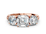 Rose gold Three-Stone Asscher Cut Cut Diamond Ring with Channel-Set Band and Prong Setting_15