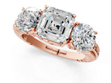 Rose gold Three-Stone Asscher Cut Cut Diamond Ring with Channel-Set Band and Prong Setting_16