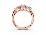 Rose gold Three-Stone Asscher Cut Cut Diamond Ring with Channel-Set Band and Prong Setting_18