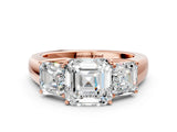 Rose gold Three-Stone Asscher Cut Cut Diamond Ring with Prong Setting and Classic Band_15