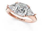 Rose gold Three-Stone Asscher Cut Cut Diamond Ring with Trillion Side Stones and Four-Prong Setting_4
