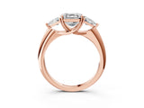 Rose gold Three-Stone Asscher Cut Cut Diamond Ring with Trillion Side Stones and Four-Prong Setting_6