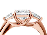Rose gold Three-Stone Asscher Cut Cut Diamond Ring with Trillion Side Stones and Four-Prong Setting_7