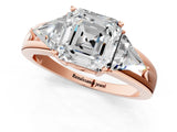 Rose gold Three-Stone Asscher Cut Cut Diamond Ring with Trillion Side Stones on a Split Shank Band_14