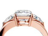 Rose gold Three-Stone Asscher Cut Cut Diamond Ring with Trillion Side Stones on a Split Shank Band_17