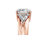 Rose gold Three-Stone Asscher Cut Cut Diamond Ring with Trillion Side Stones on a Split Shank Band_18
