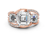 Rose gold Three-Stone Asscher Cut Cut Diamond Split Shank Prong Set Ring_15