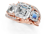 Rose gold Three-Stone Asscher Cut Cut Diamond Split Shank Prong Set Ring_16