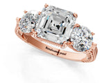 Rose gold Three-Stone Asscher Cut Cut Milgrain Band Prong Setting Ring_10
