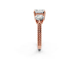 Rose gold Three-Stone Asscher Cut Cut Milgrain Band Prong Setting Ring_11