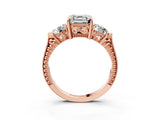 Rose gold Three-Stone Asscher Cut Cut Milgrain Band Prong Setting Ring_12