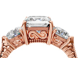 Rose gold Three-Stone Asscher Cut Cut Milgrain Band Prong Setting Ring_13