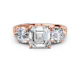 Rose gold Three-Stone Asscher Cut Cut Milgrain Band Prong Setting Ring_9