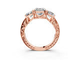 Rose gold Three-Stone Asscher Cut Cut Milgrain Pavé Engagement Ring_10