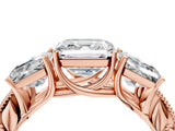 Rose gold Three-Stone Asscher Cut Cut Milgrain Pavé Engagement Ring_11
