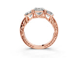 Rose gold Three-Stone Asscher Cut Cut Milgrain Pavé Engagement Ring_22