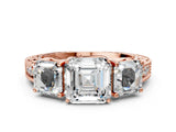 Rose gold Three-Stone Asscher Cut Cut Milgrain Pavé Engagement Ring_7