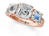 Rose gold Three-Stone Asscher Cut Cut Milgrain Pavé Engagement Ring_8