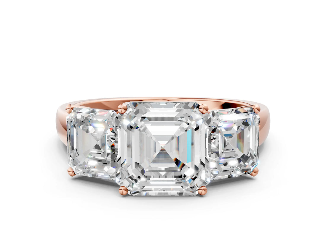 Rose gold Three-Stone Asscher Cut Cut Solitaire Ring with Classic Prong Setting_3