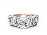 Rose gold Three-Stone Asscher Cut Cut Solitaire Ring with Classic Prong Setting_3
