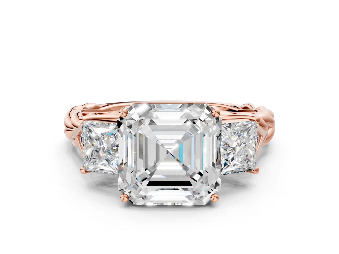 Rose gold Three-Stone Asscher Cut Diamond Braided Band Ring with Four-Prong Setting_58