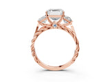 Rose gold Three-Stone Asscher Cut Diamond Braided Band Ring with Four-Prong Setting_61