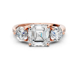 Rose gold Three-Stone Asscher Cut Diamond Channel Set Engagement Ring with Prong Setting_19