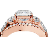 Rose gold Three-Stone Asscher Cut Diamond Engagement Ring with Pave Band and Prong Setting_10