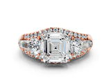Rose gold Three-Stone Asscher Cut Diamond Engagement Ring with Pave Band and Prong Setting_18