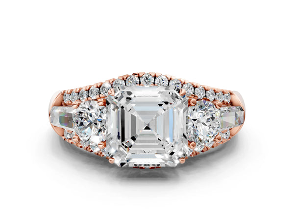 Rose Gold Asscher Cut Five Stone Baguette Engagement Ring Setting