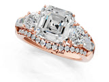 Rose gold Three-Stone Asscher Cut Diamond Engagement Ring with Pave Band and Prong Setting_19