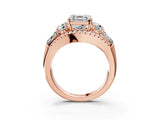 Rose gold Three-Stone Asscher Cut Diamond Engagement Ring with Pave Band and Prong Setting_21