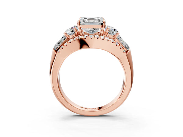 Rose Gold Asscher Cut Five Stone Baguette Engagement Ring Setting