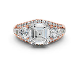 Rose gold Three-Stone Asscher Cut Diamond Engagement Ring with Pave Band and Prong Setting_6