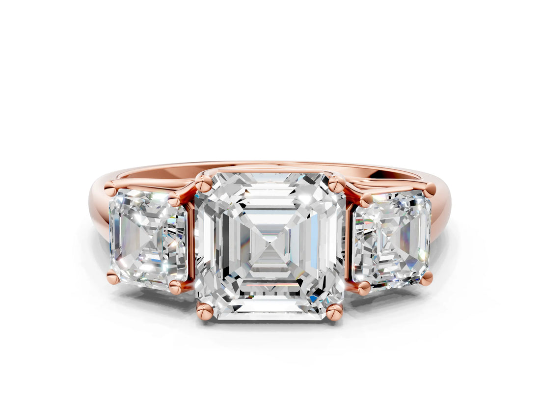 Rose gold Three-Stone Asscher Cut Diamond Engagement Ring with Prong Setting_3