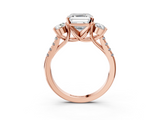 Rose gold Three-Stone Asscher Cut Diamond Pavé Band with Four-Prong Setting_10