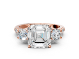 Rose gold Three-Stone Asscher Cut Diamond Pavé Band with Four-Prong Setting_7