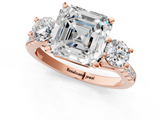 Rose gold Three-Stone Asscher Cut Diamond Pavé Band with Four-Prong Setting_8