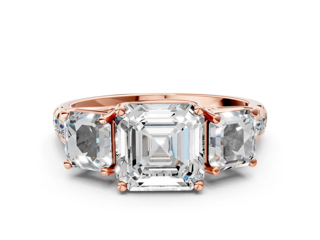 Rose gold Three-Stone Asscher Cut Diamond Pavé Band with Prong Setting_3