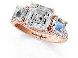 Rose gold Three-Stone Asscher Cut Diamond Pavé Band with Prong Setting_4