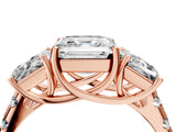 Rose gold Three-Stone Asscher Cut Diamond Pavé Band with Prong Setting_7