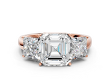 Rose gold Three-Stone Asscher Cut Diamond Ring with Channel-Set Band and Four-Prong Setting_40
