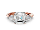 Rose gold Three-Stone Asscher Cut Diamond Ring with Pear  Side Stones in Four-Prong Setting_12