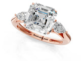 Rose gold Three-Stone Asscher Cut Diamond Ring with Pear  Side Stones in Four-Prong Setting_13