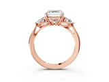 Rose gold Three-Stone Asscher Cut Diamond Ring with Pear  Side Stones in Four-Prong Setting_15