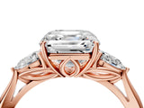 Rose gold Three-Stone Asscher Cut Diamond Ring with Pear  Side Stones in Four-Prong Setting_16